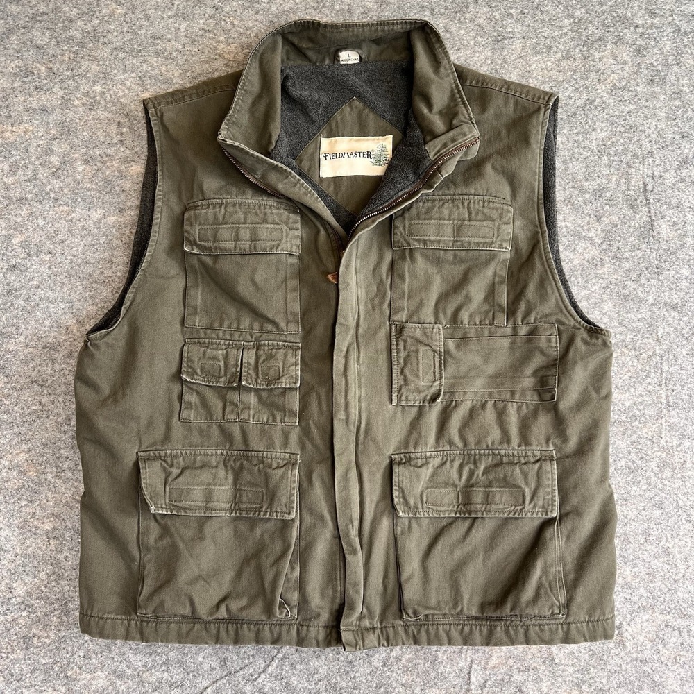 Vintage Fieldmaster Hunting Vest‎ Men's Large Fleece Lined Army Green Pockets